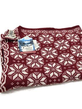 New Aran Mor Soft Merino Wool Throw Blanket Alpine Chalet Red  Snowflake 40x60